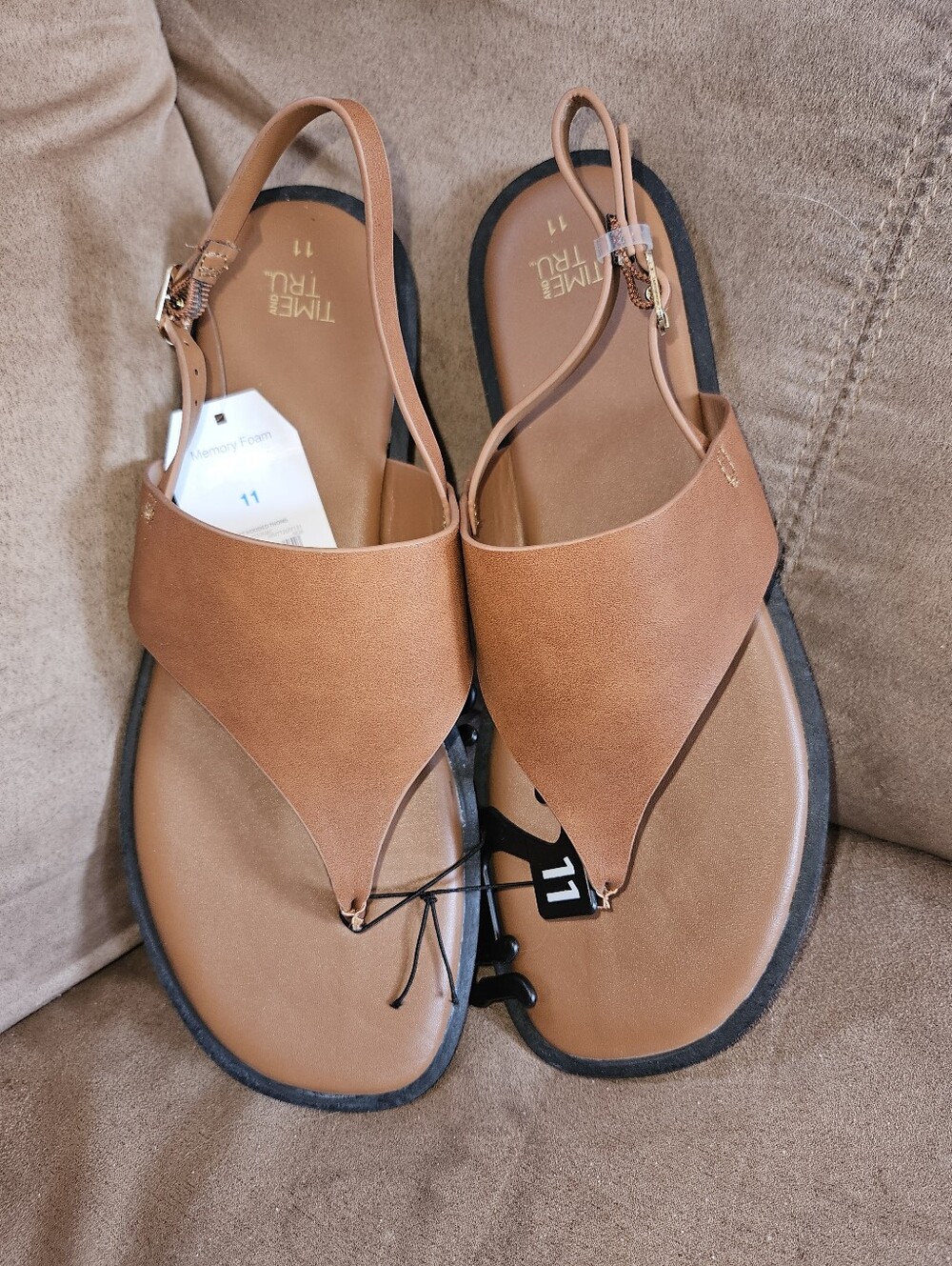 NWT TIME AND TRU Sz 11 Tan Leather-Look Slingback Sandals